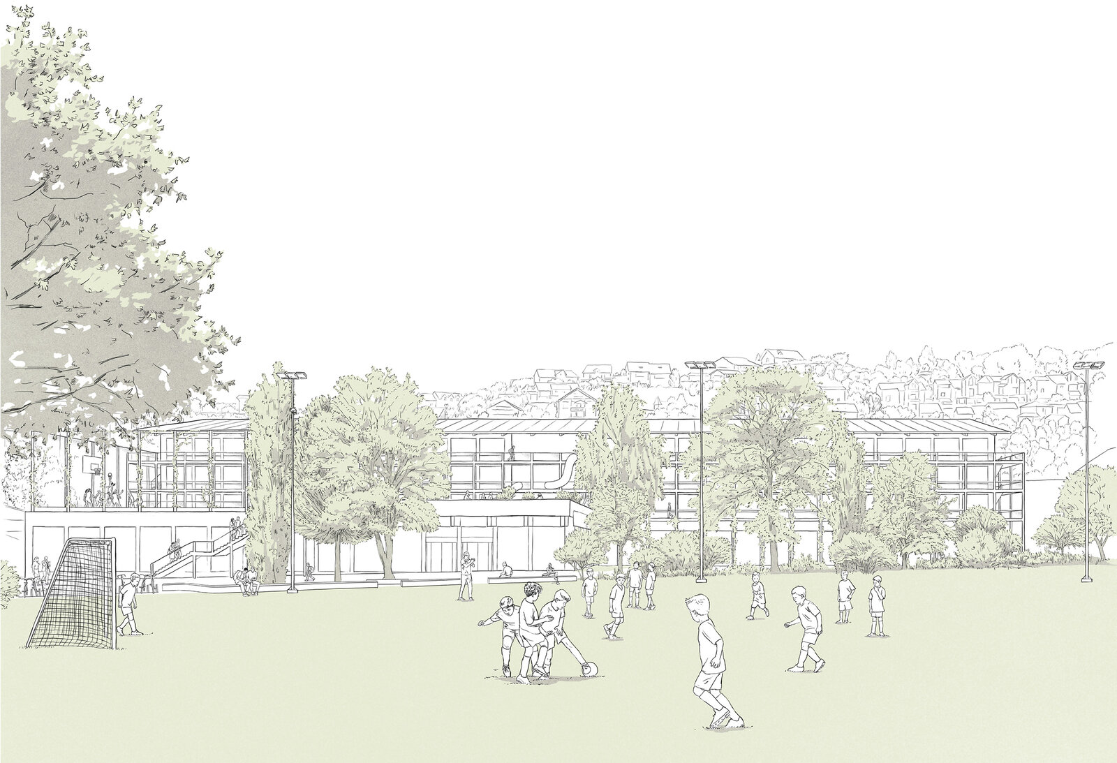 oculus-illustration-architektur-visualisierung-skizze-aussenansicht-schulhaus-fussballplatz