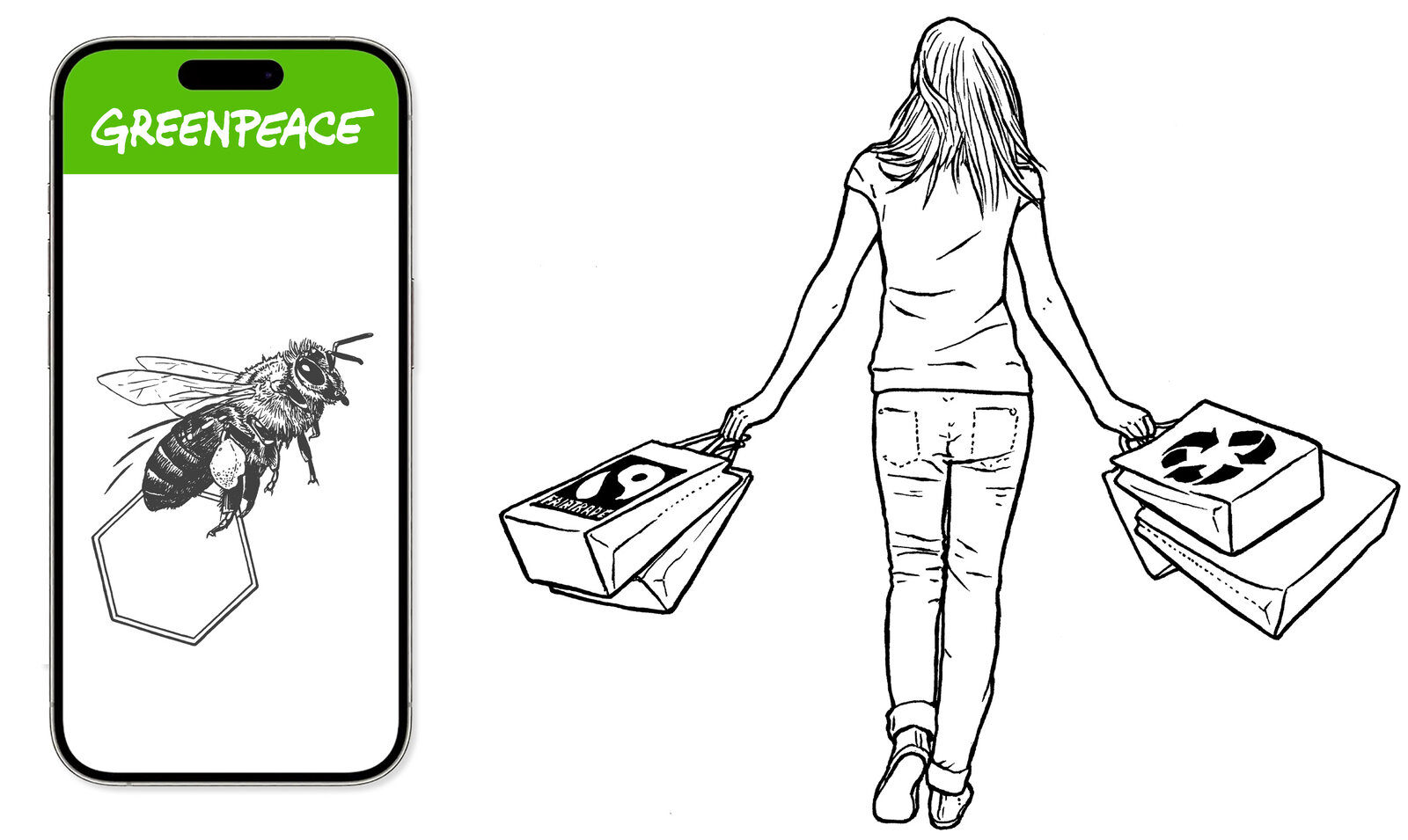 oculus-illustration-greenpeace-app-strichzeichnungen-konsum-smartphone