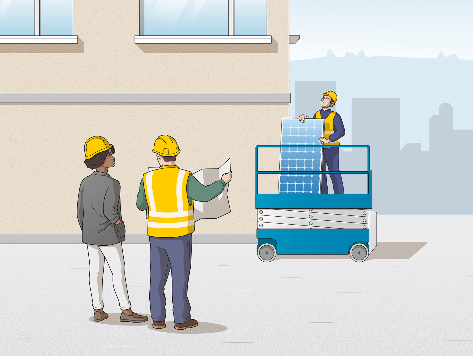 oculus-illustration-vektor-bkw-elearning-verhaltenscodex-buero-baustelle